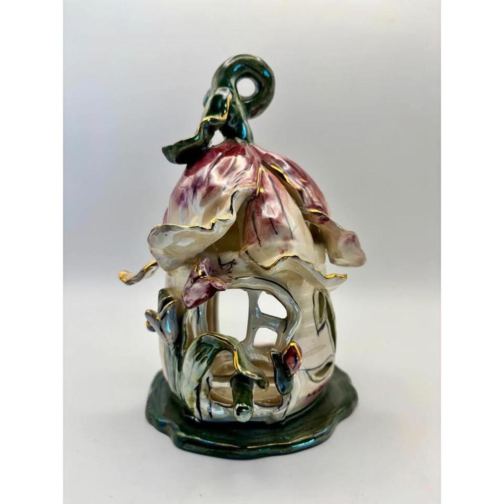 Blue Sky Pottery Fairy House Candle Holder 6.5" 2001 Heather Goldminc